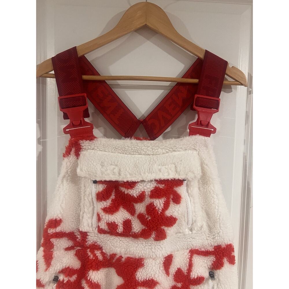 Free People Movement Hit The Slopes sherpa fleece bib isle Red cream New! sz S - Picture 2 of 7